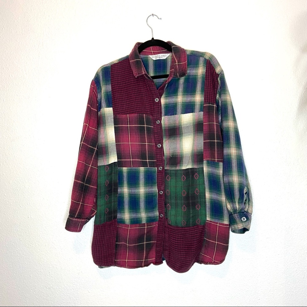 Vintage Victoria Jones Woman Patchwork Flannel Button Up Shirt